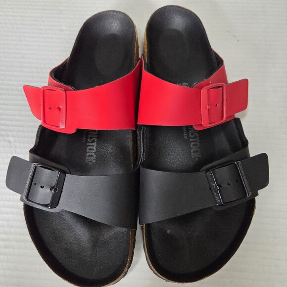 Birkenstock Men's Arizona Split Black/Poppy Red Birko Size 43 Sandals Slides - Picture 2 of 11